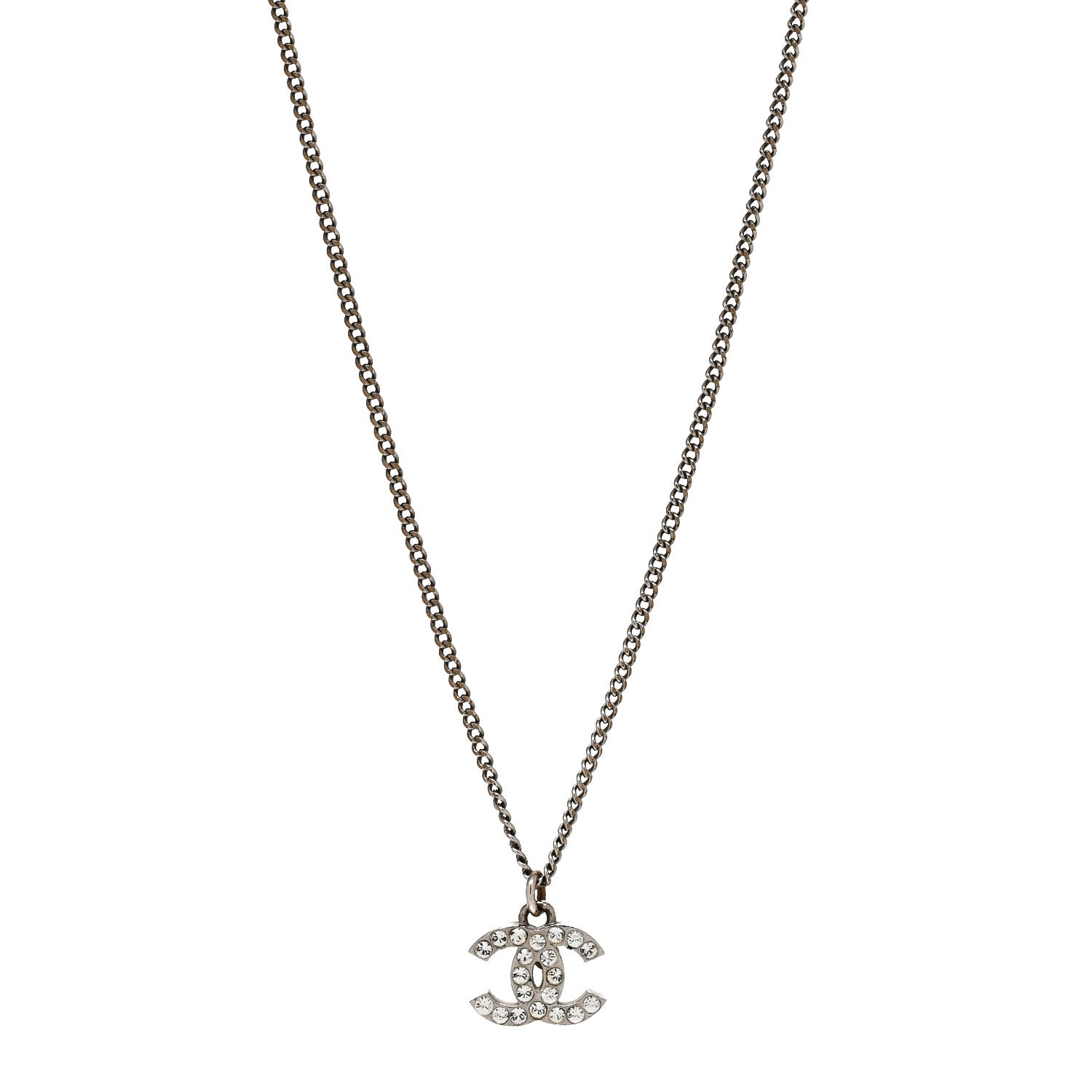 Chanel Crystal Timeless CC Necklace Silver 1 of 6