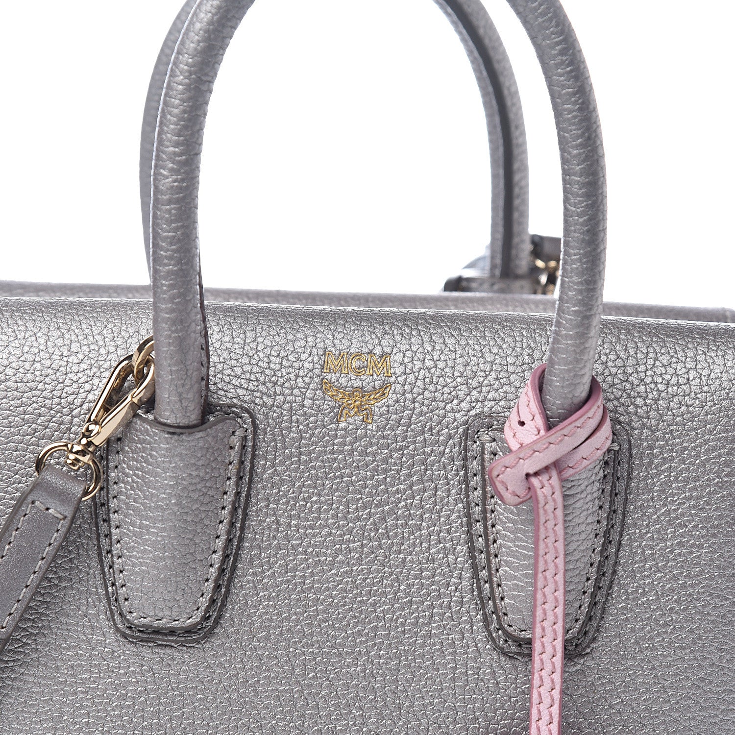 MCM Metallic Grained Calfskin Mini Milla Tote Spike Silver 9 of 9
