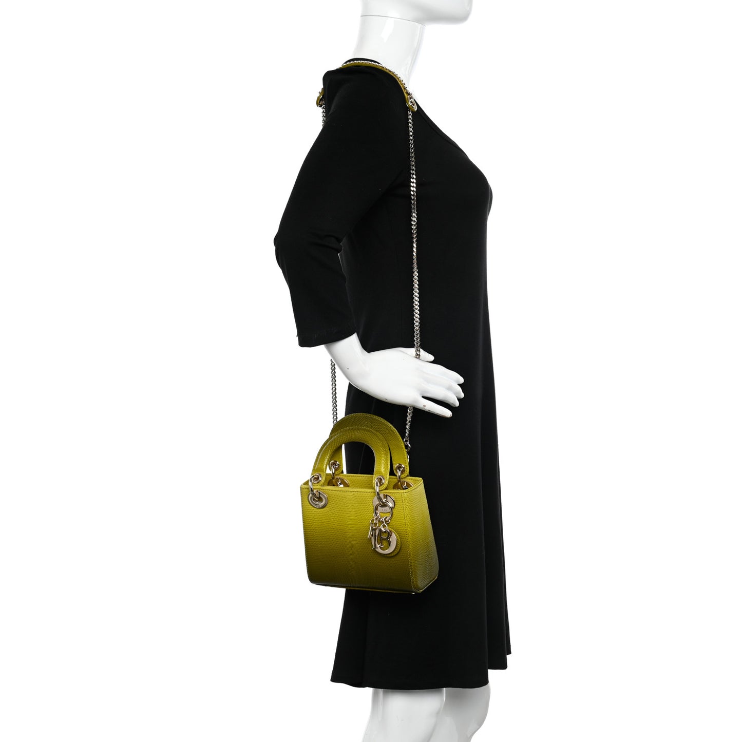 Lizard Gradient Mini Lady Dior Yellow Dark Green