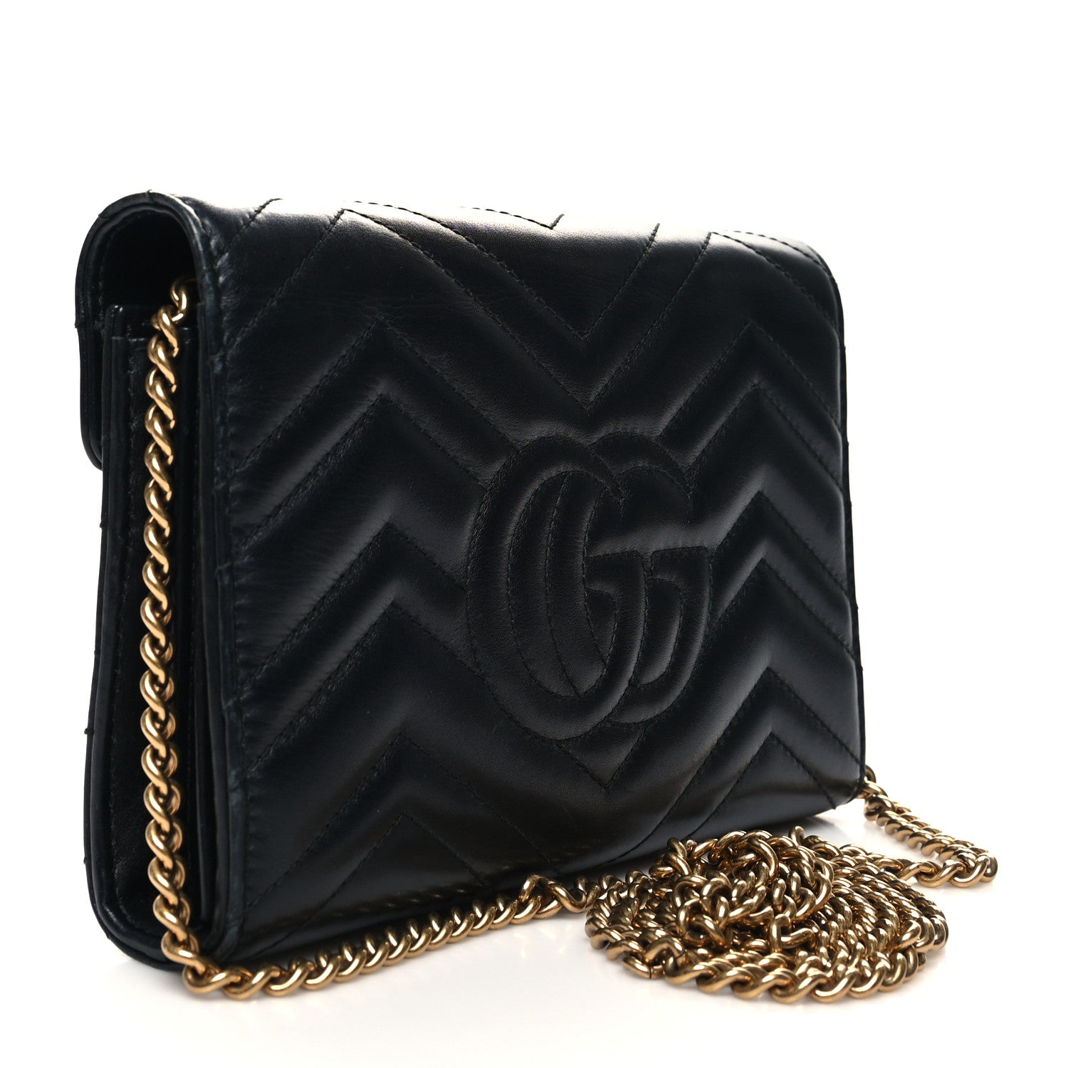 Gucci Calfskin Matelasse GG Marmont Chain Wallet Black 3 of 11