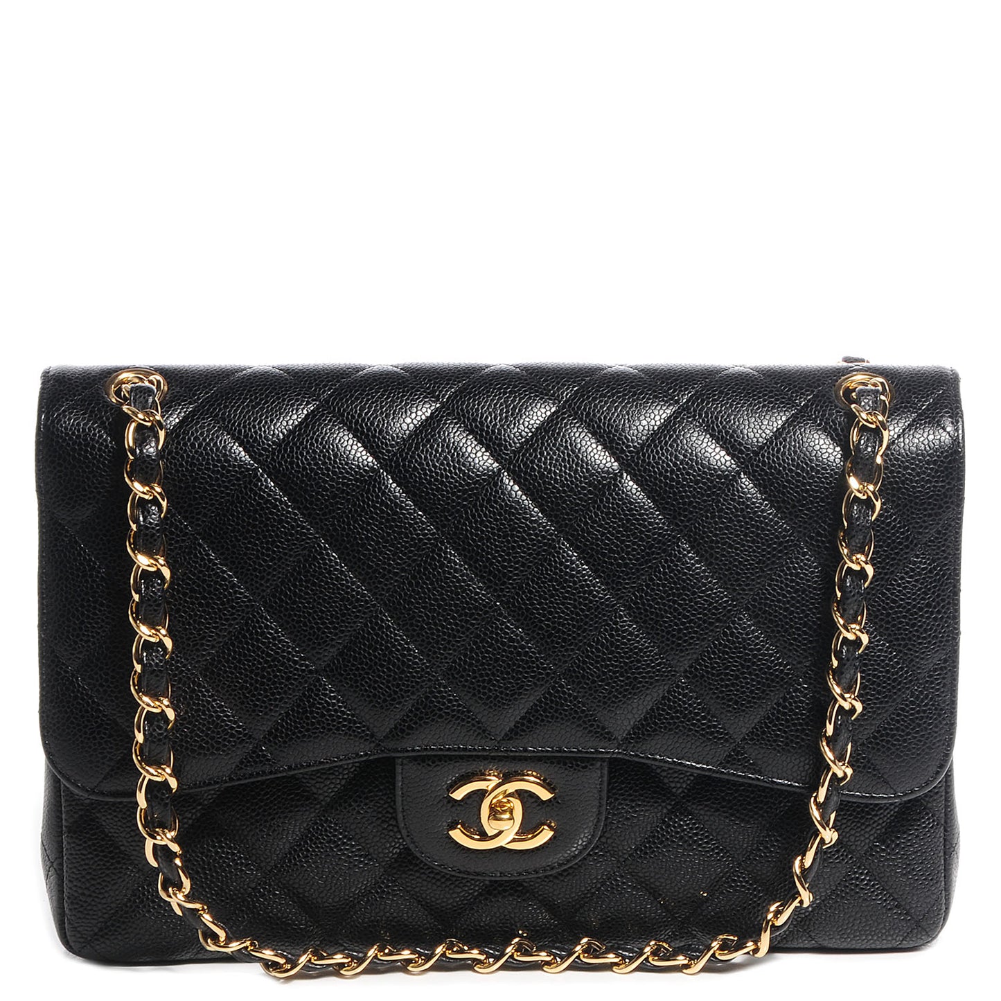 Caviar Quilted Jumbo Double Flap Black