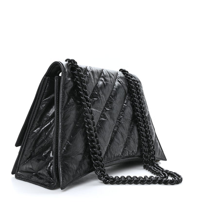 Balenciaga Crushed Calfskin Quilted Matte Black Hardware Medium Crush Chain Bag Black 3 of 9