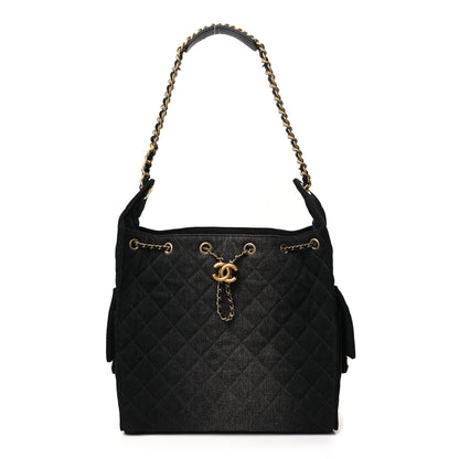 Chanel Washed Denim Quilted Medium Chanel 25 Handbag Black 1 of 12