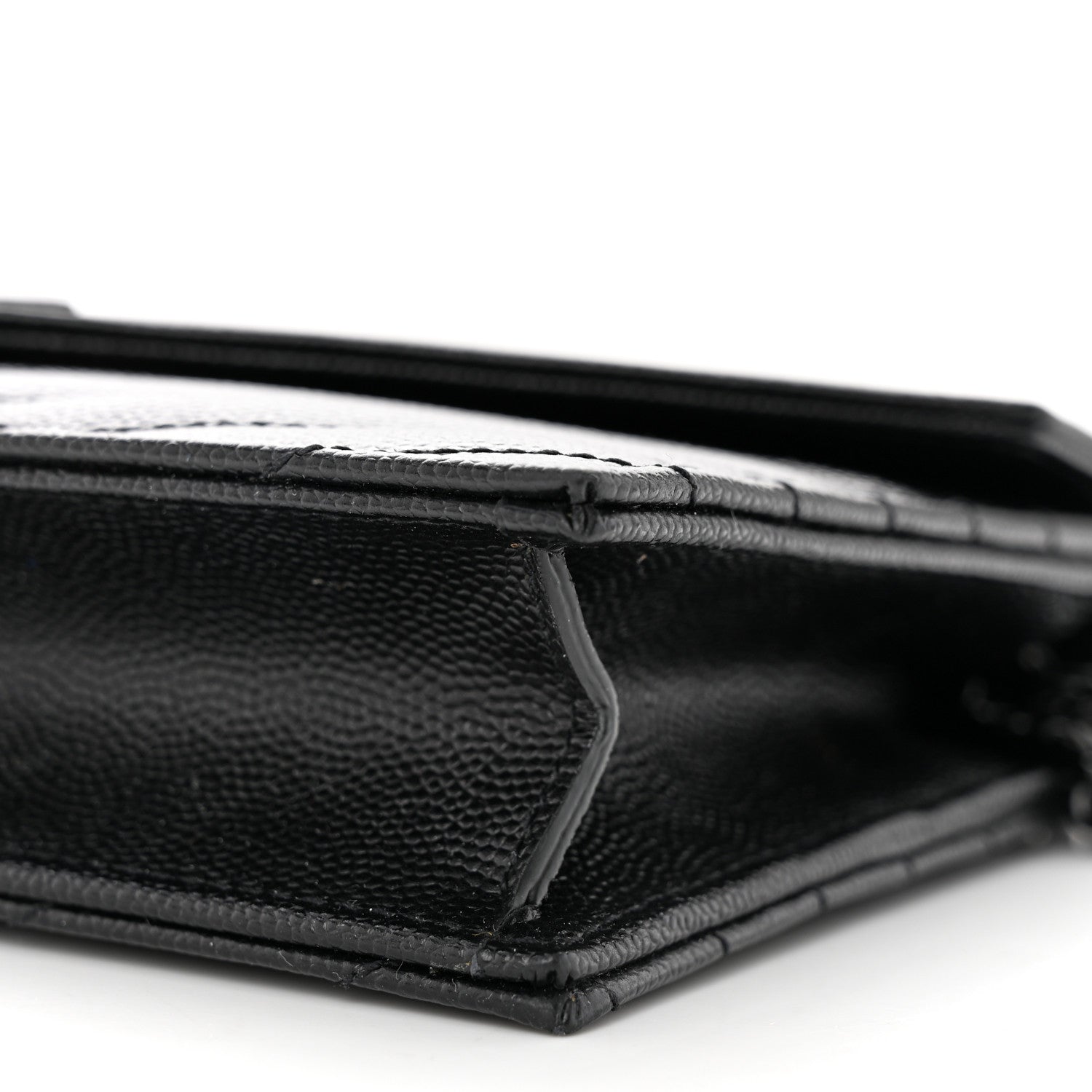 Saint Laurent Grain De Poudre Matelasse Chevron Monogram Monochrome Envelope Chain Wallet Black 11 of 12