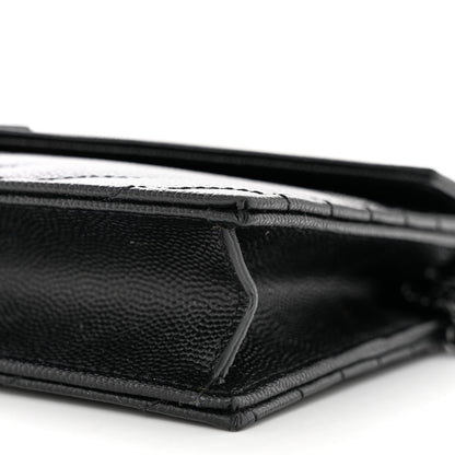 Saint Laurent Grain De Poudre Matelasse Chevron Monogram Monochrome Envelope Chain Wallet Black 11 of 12