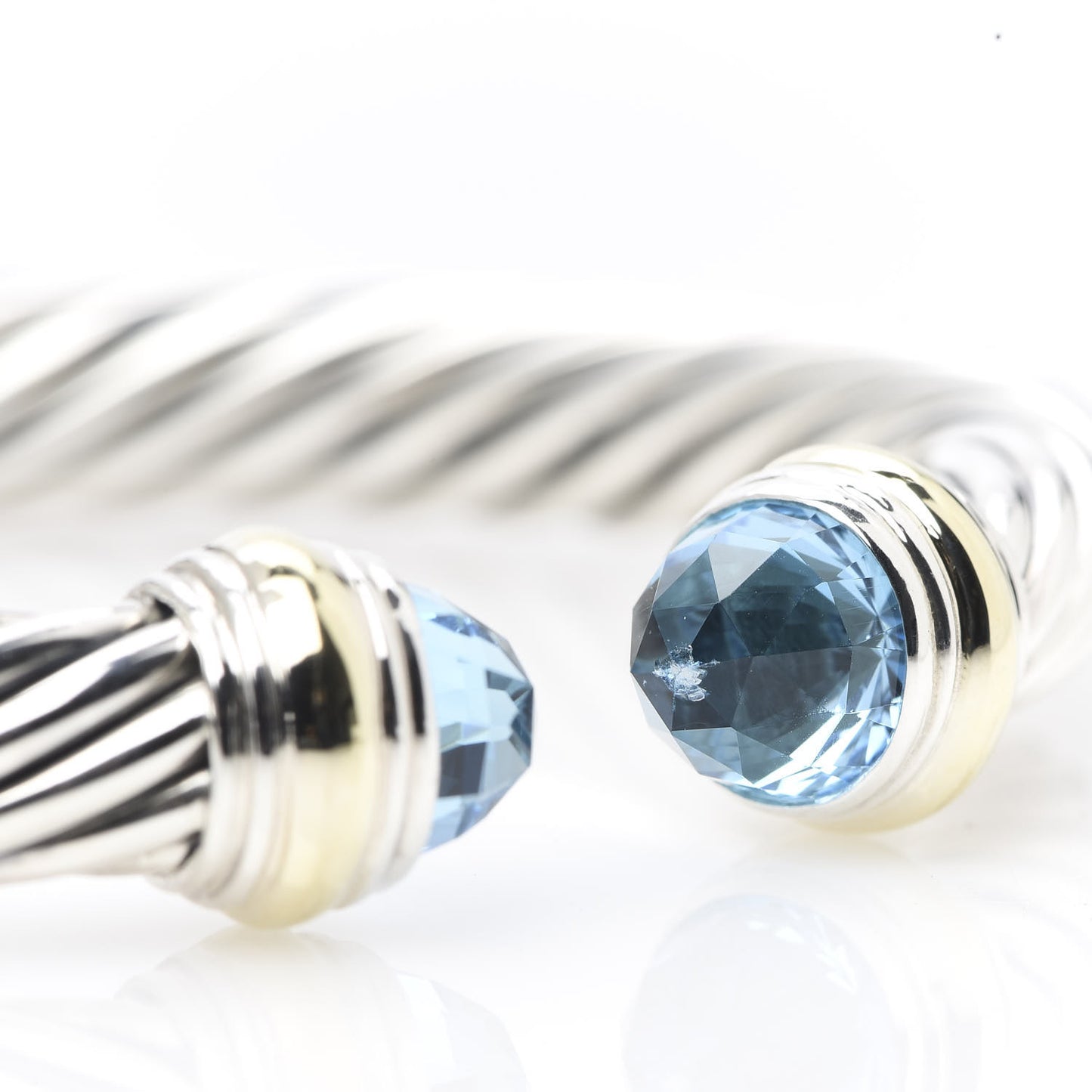 Sterling Silver 14K Yellow Gold Blue Topaz 7mm Cable Classics Bracelet