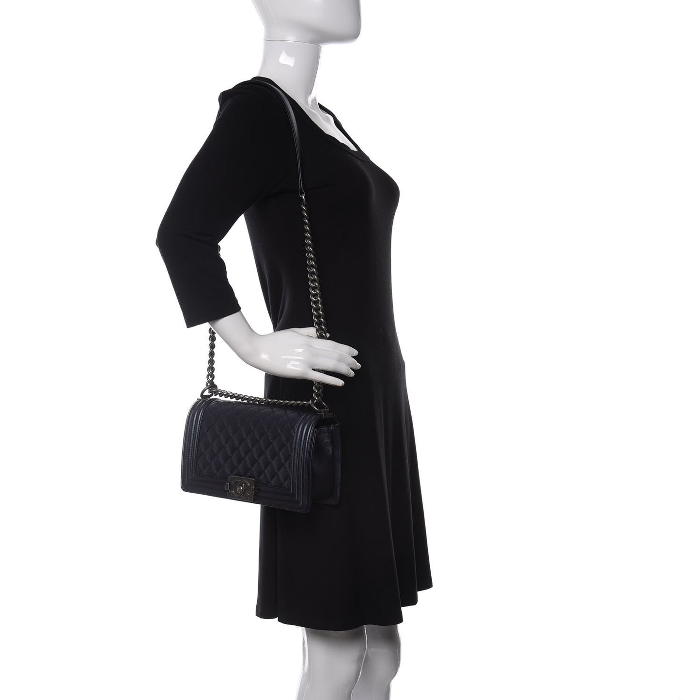 Metallic Caviar Quilted Medium Boy Flap Navy