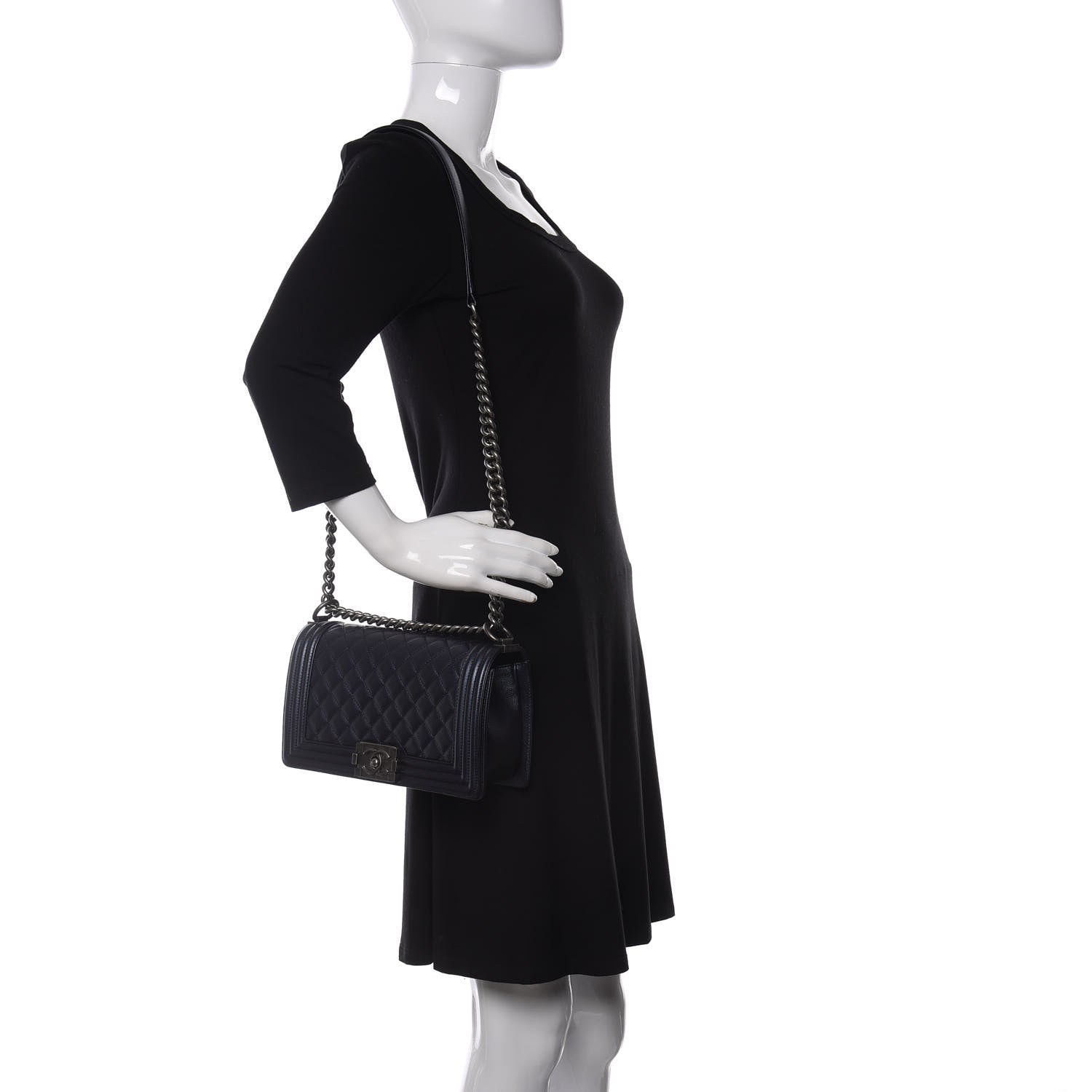 Chanel Metallic Caviar Quilted Medium Boy Flap Navy 2 of 11