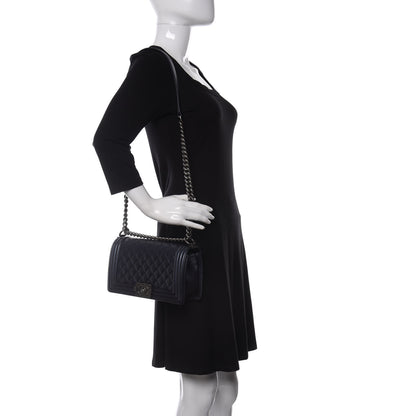 Chanel Metallic Caviar Quilted Medium Boy Flap Navy 2 of 11