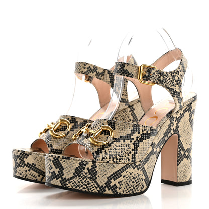 Gucci Calfskin Snakeskin Print Horsebit 40/135mm Platform Sandals 40 Beige Avana 3 of 10