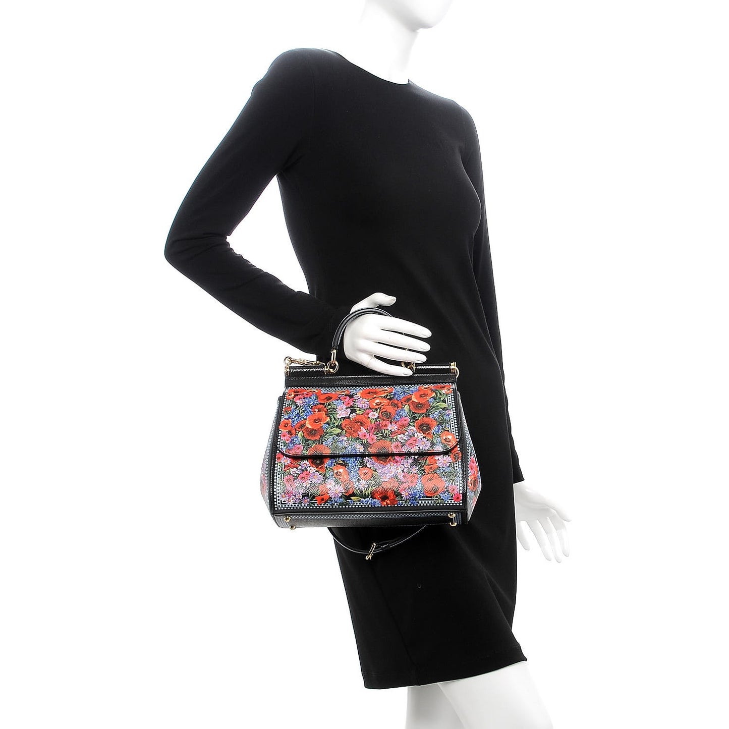 Dauphine Floral Print Medium Miss Sicily Satchel Black