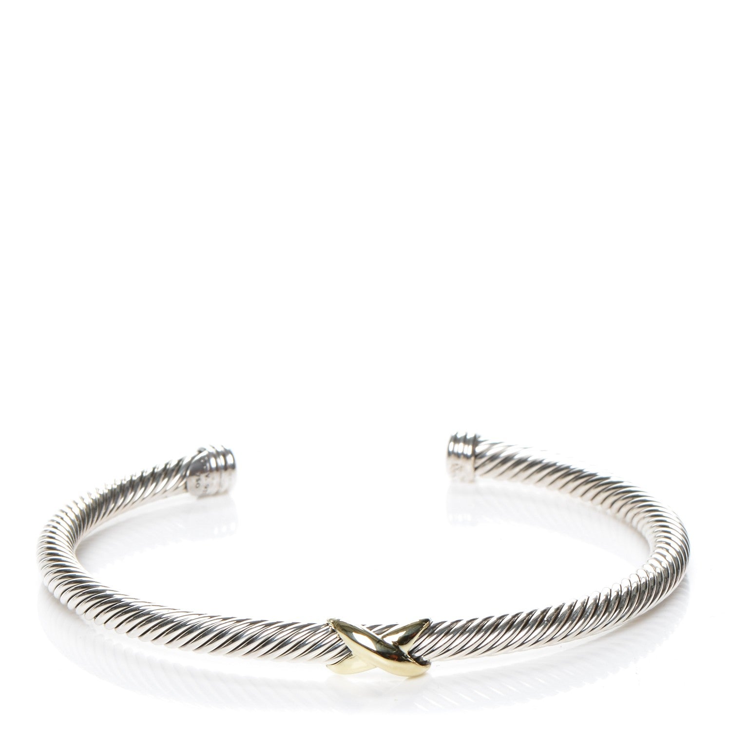 David Yurman Sterling Silver 18K Yellow Gold 4mm X Station Cable Bracelet 1 of 5