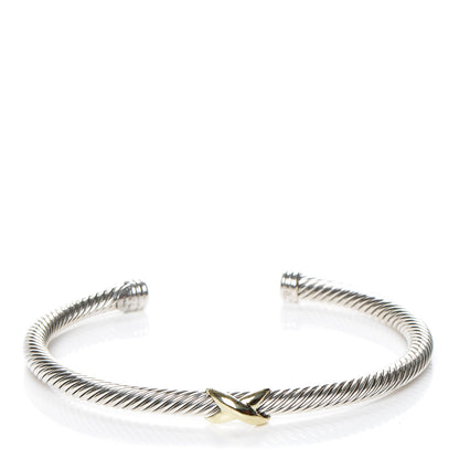 David Yurman Sterling Silver 18K Yellow Gold 4mm X Station Cable Bracelet 1 of 5