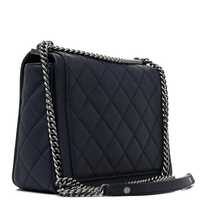 Chanel Washed Caviar Quilted Medium Turn Around Ligne Flap Navy 3 of 17
