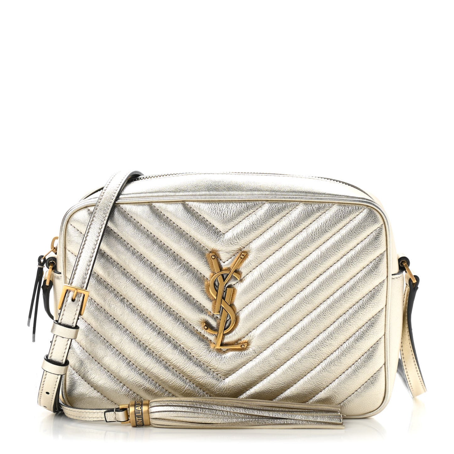 Metallic Calfskin Matelasse Monogram Lou Camera Bag Platino