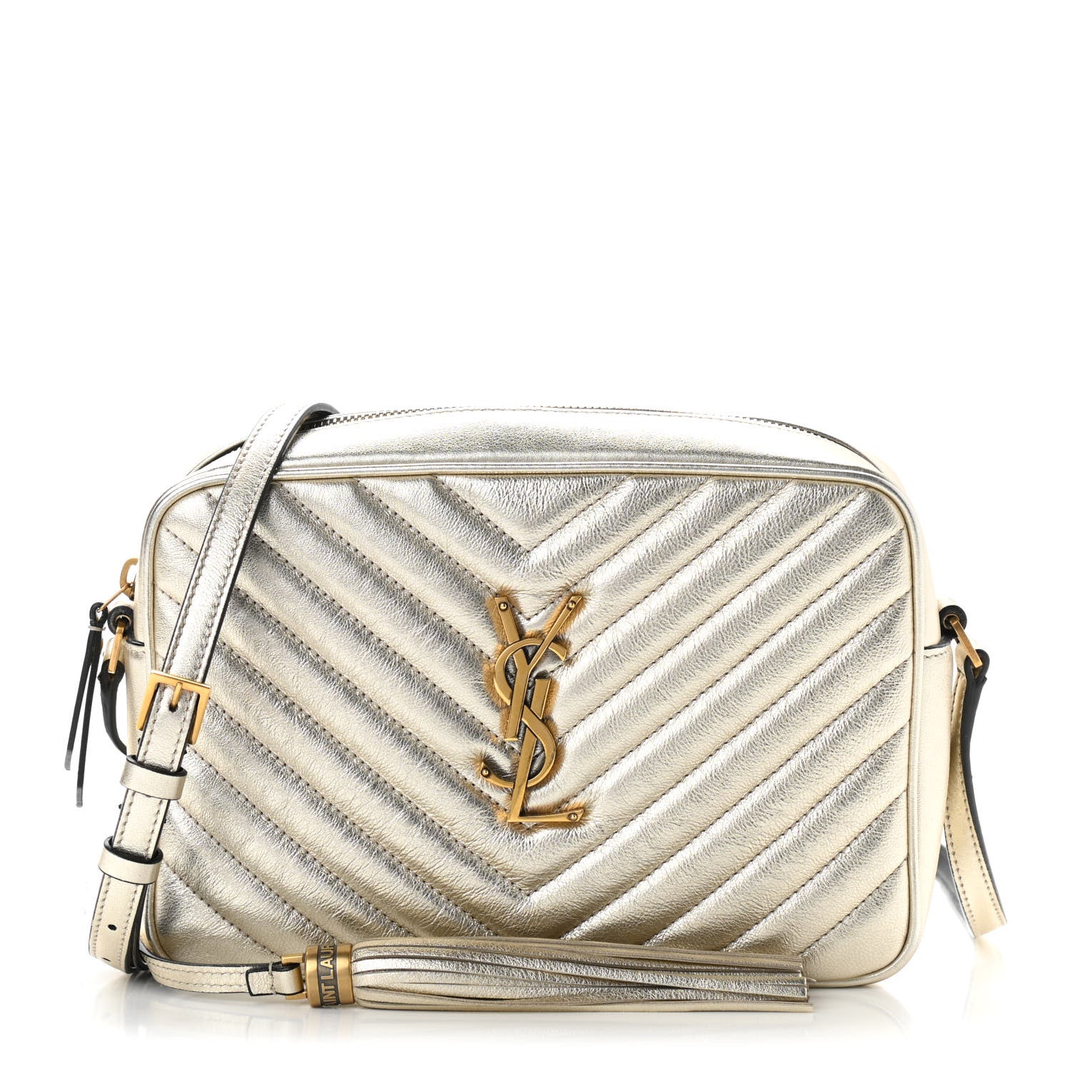 Saint Laurent Metallic Calfskin Matelasse Monogram Lou Camera Bag Platino 1 of 10