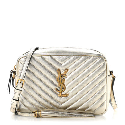 Saint Laurent Metallic Calfskin Matelasse Monogram Lou Camera Bag Platino 1 of 10