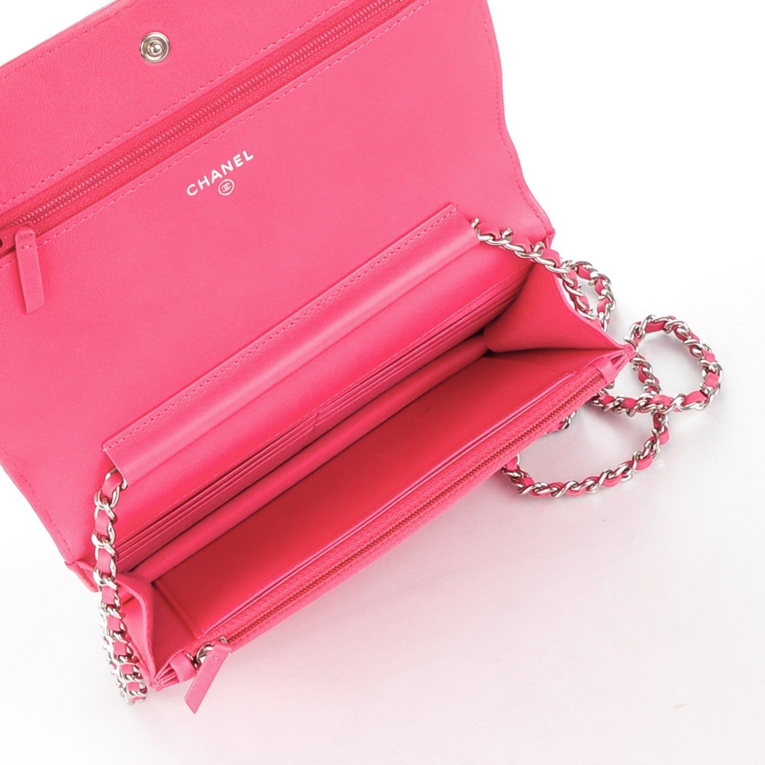 Chanel Lambskin Quilted Diamond CC Wallet On Chain WOC Dark Pink 5 of 8