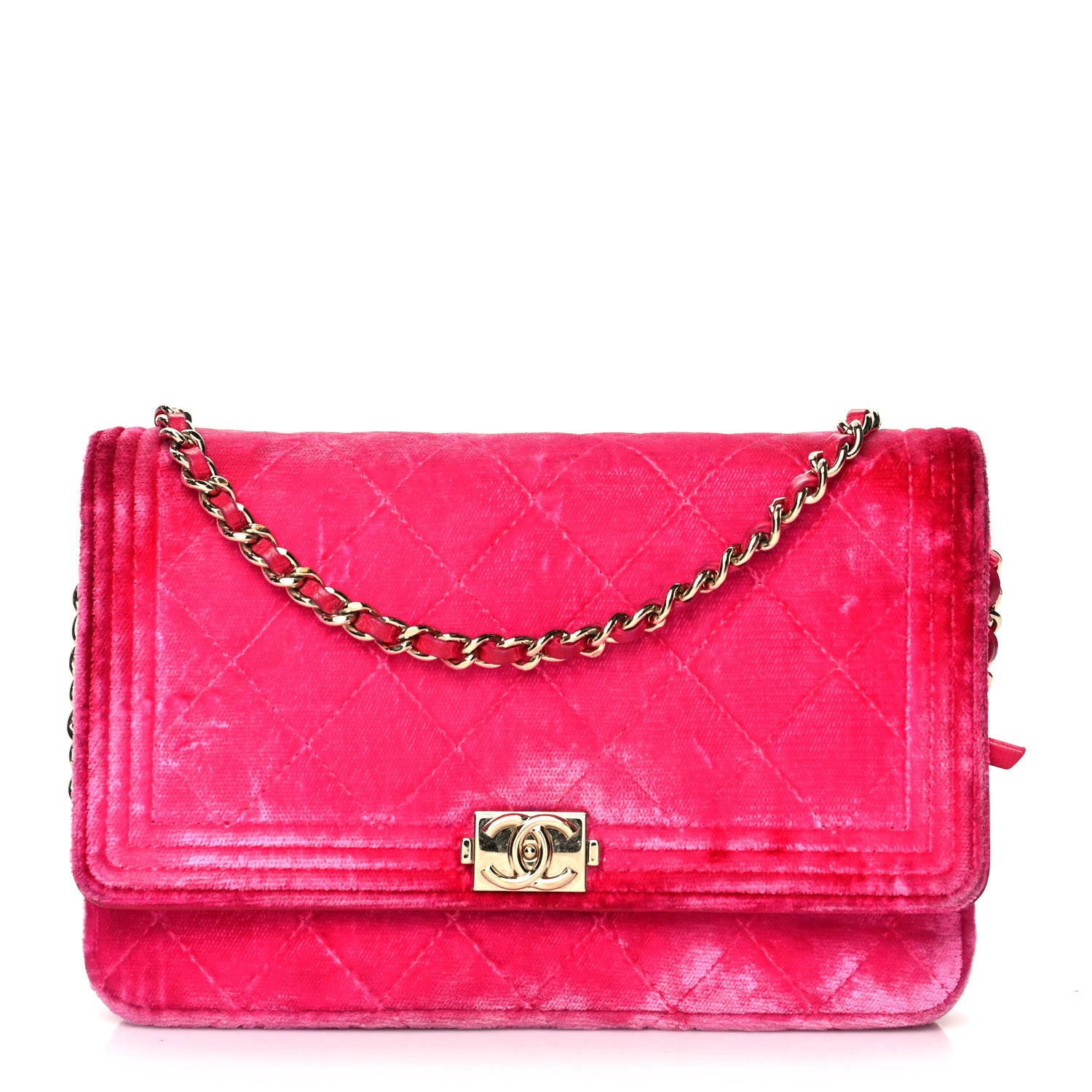 Chanel Velvet Quilted Boy Wallet On Chain WOC Fuchsia 1 of 15