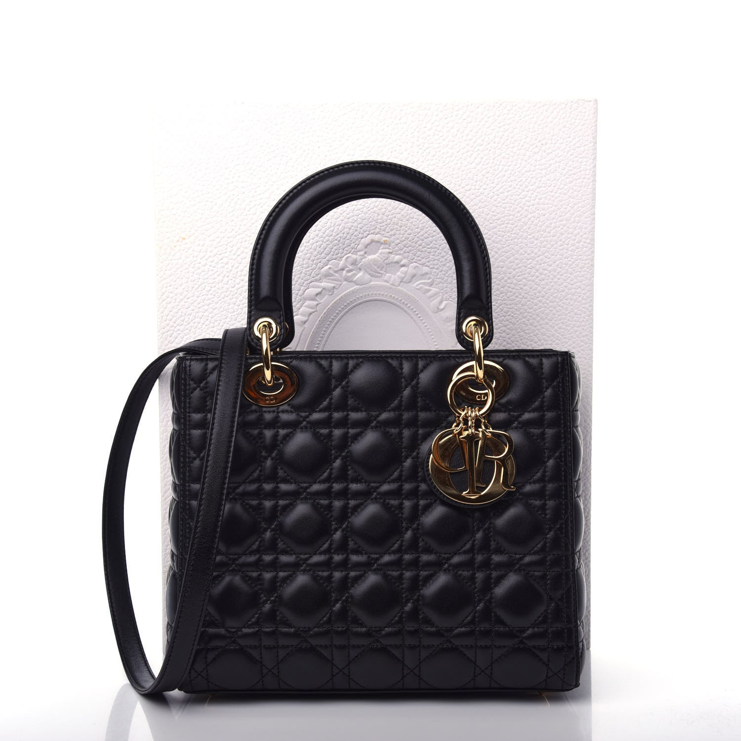 Christian Dior Lambskin Cannage Medium Lady Dior Black 11 of 11