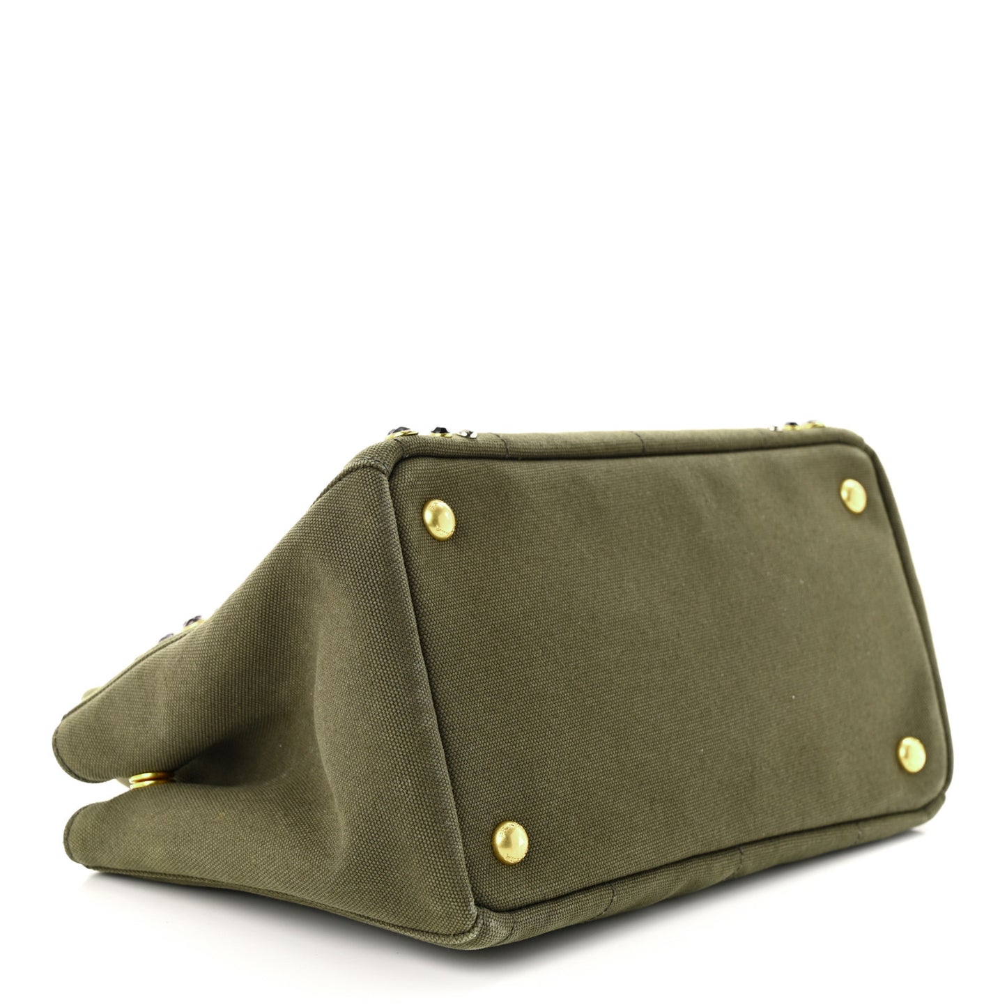 Canvas Studded Crystal Canapa Tote Militare