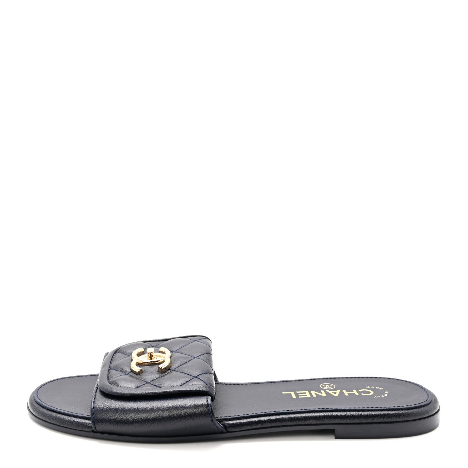 Chanel Lambskin Quilted Turnlock Flat Mules 38.5 Navy 1 of 9