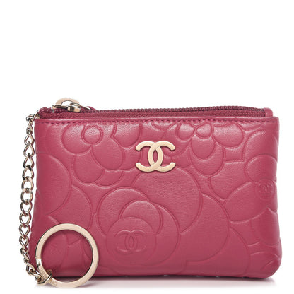 Chanel Lambskin Camellia Embossed Key Holder Case Fuchsia 1 of 9