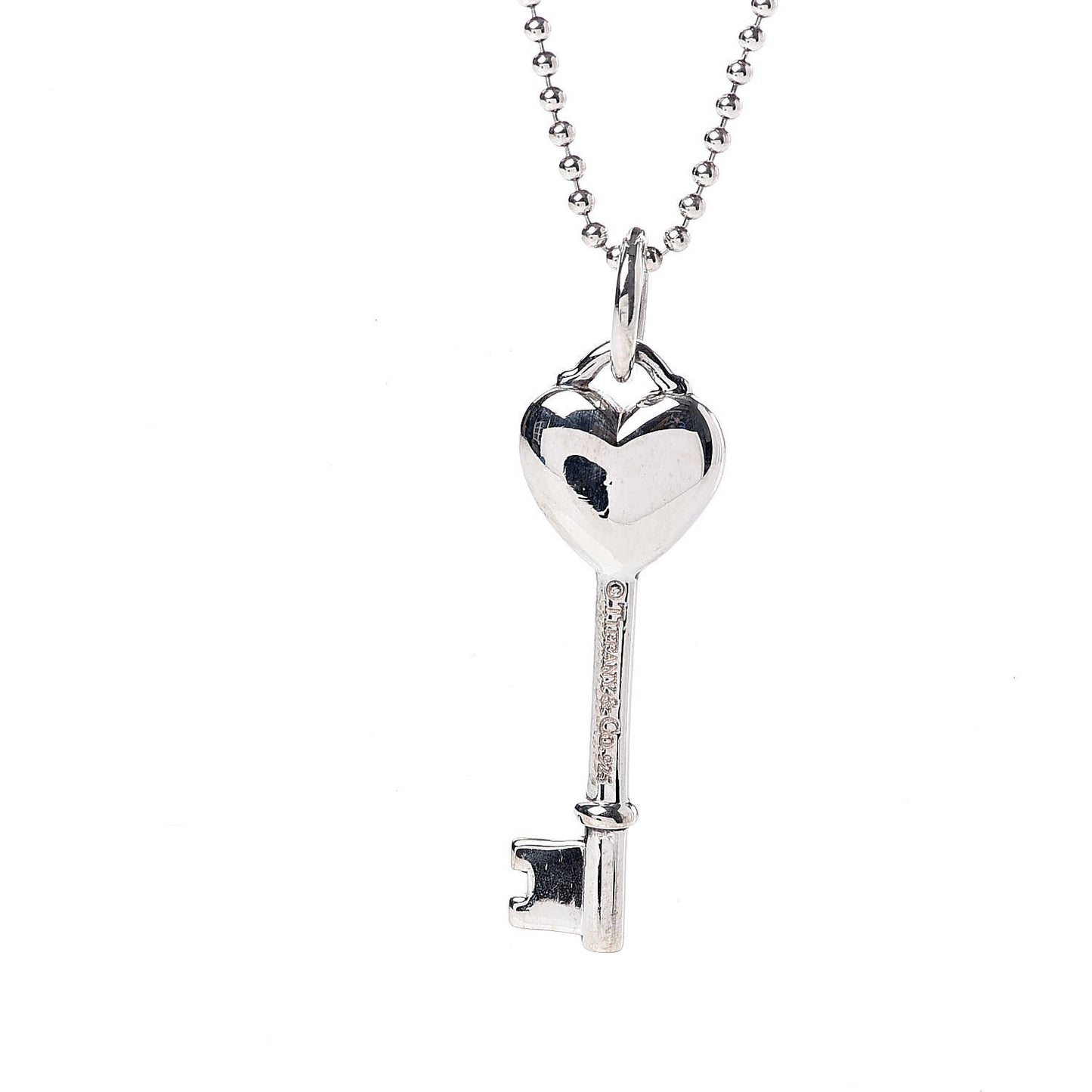 Sterling Silver Enamel Heart Key Pendant Necklace Blue