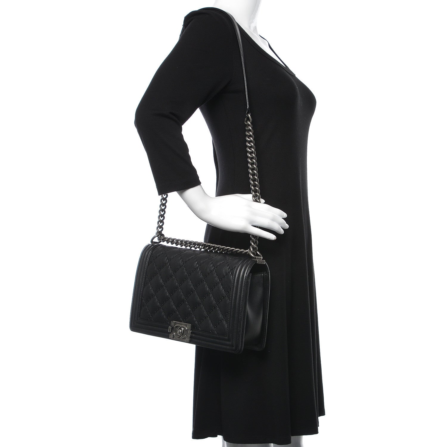 Chanel Calfskin Quilted Double Stitch New Medium Boy Flap Black 2 of 10
