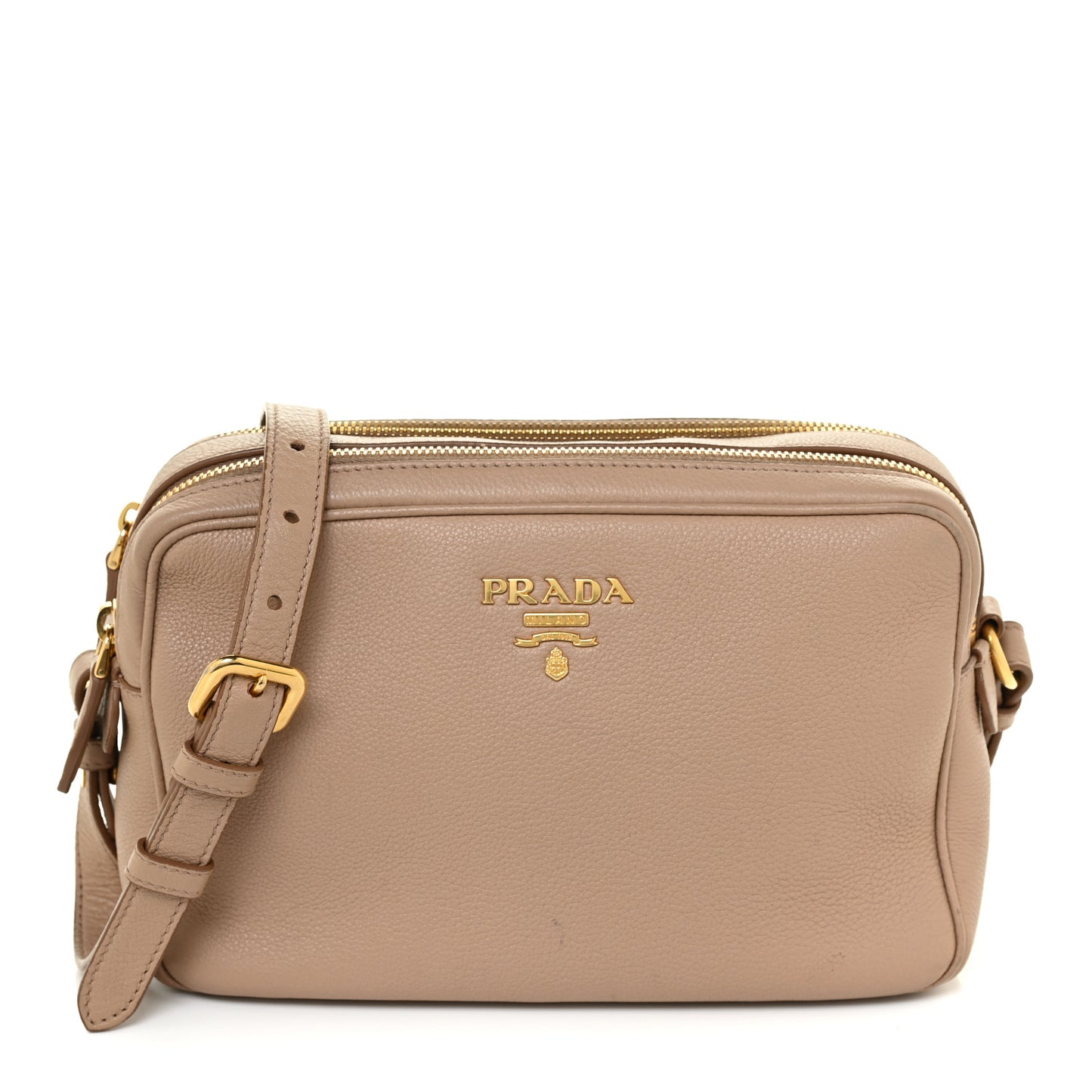 Vitello Daino Medium Double Zip Shoulder Bag Cammeo