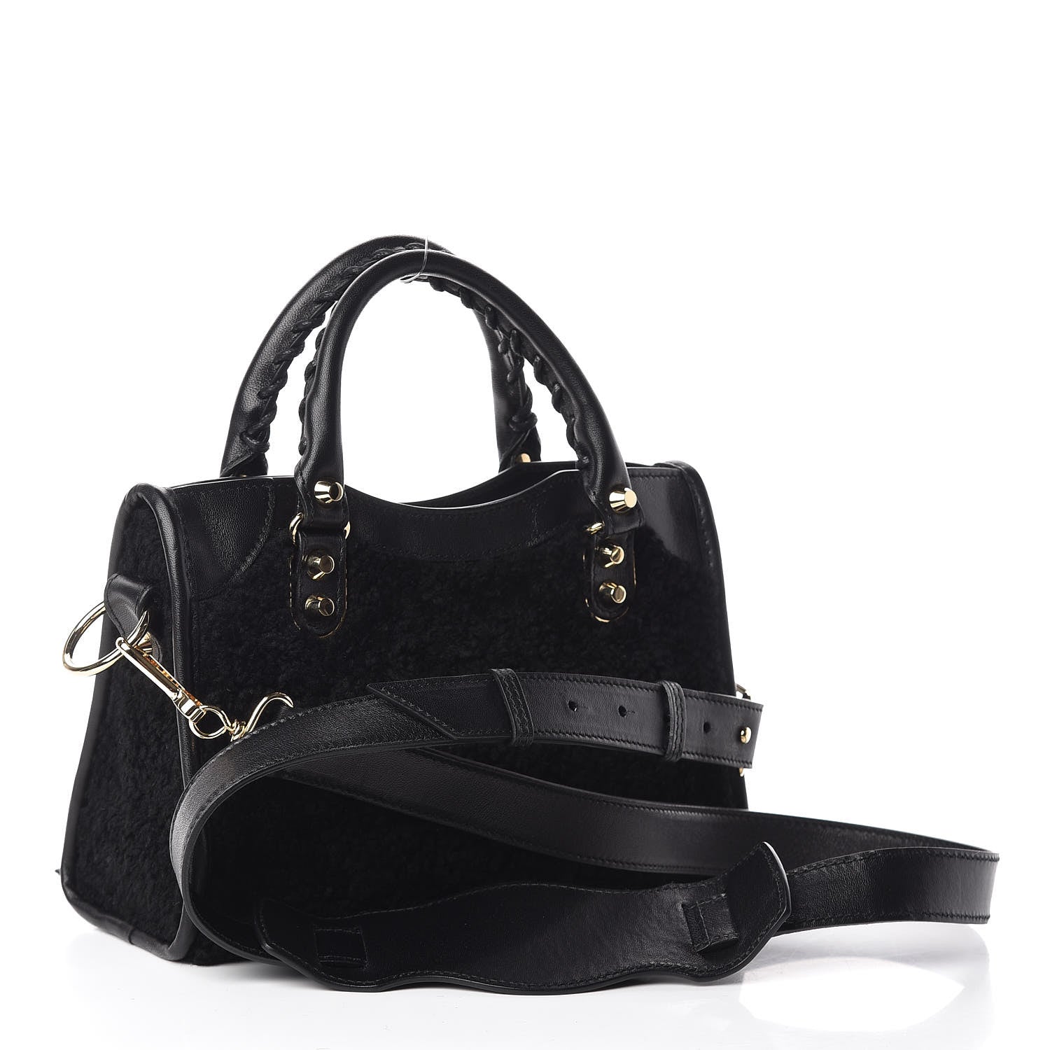 Balenciaga Shearling Gold Metallic Edge Hardware Mini City Black 3 of 12