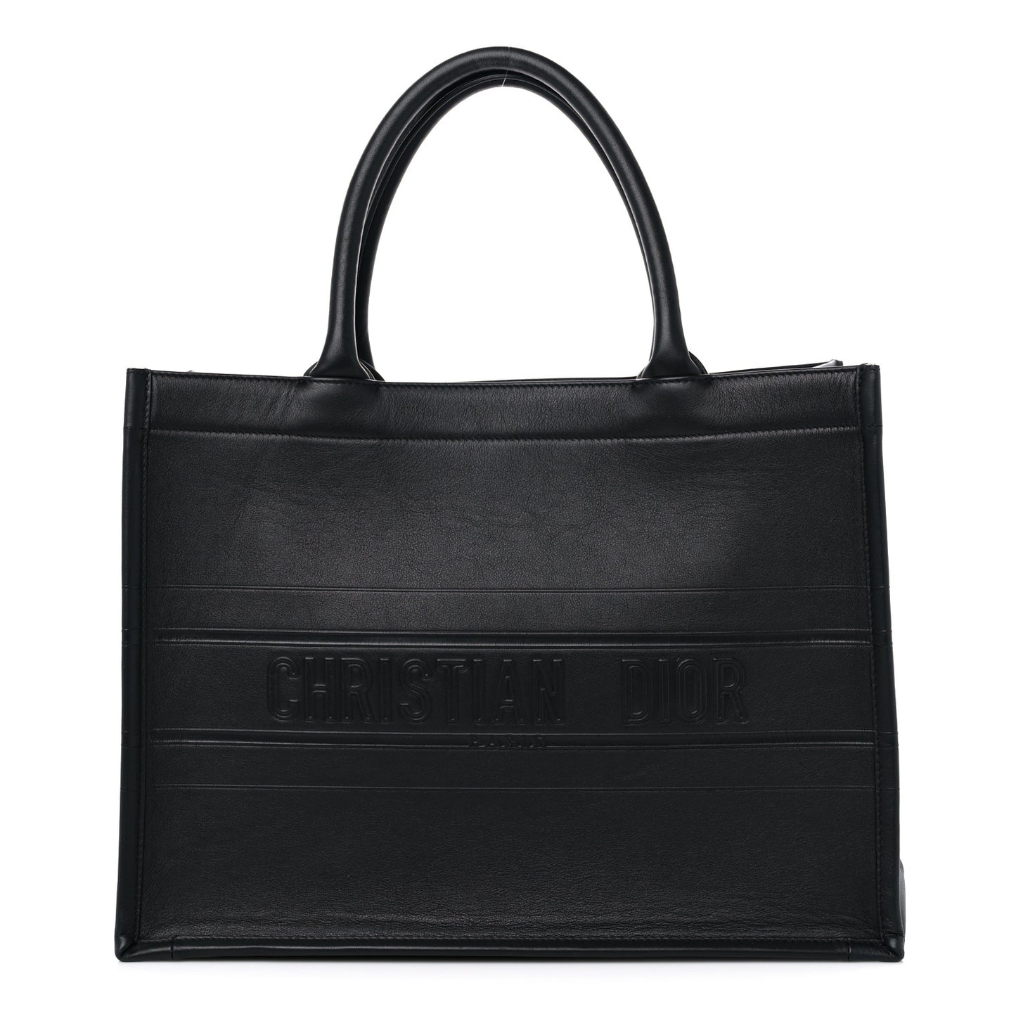 Calfskin Embossed Medium Book Tote Black