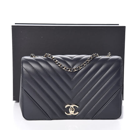 Chanel Calfskin Chevron Quilted Statement Flap Navy Blue 11 of 11