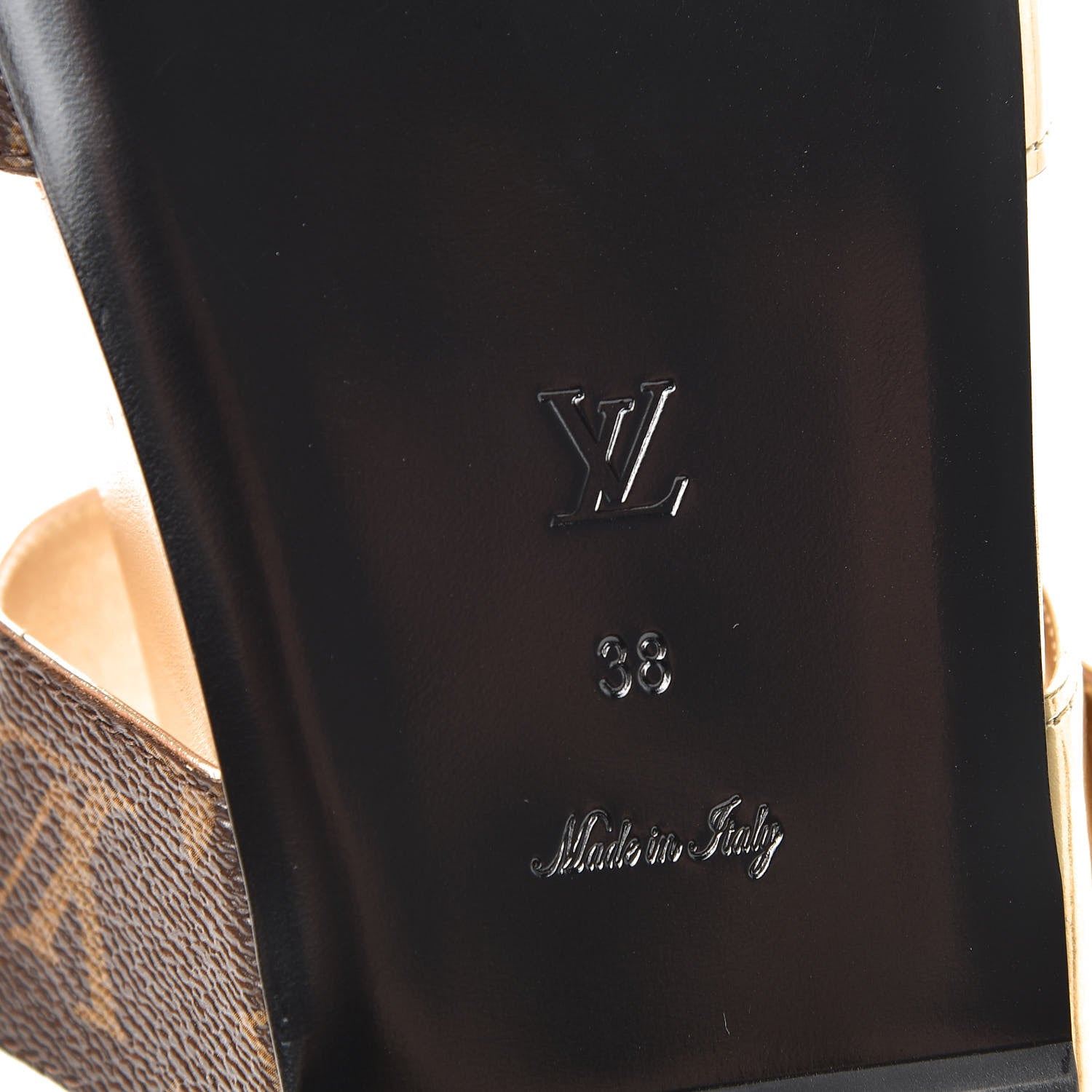 Louis Vuitton Patent Calfskin Monogram Bom Dia Mule Sandals 38 Gold 6 of 10