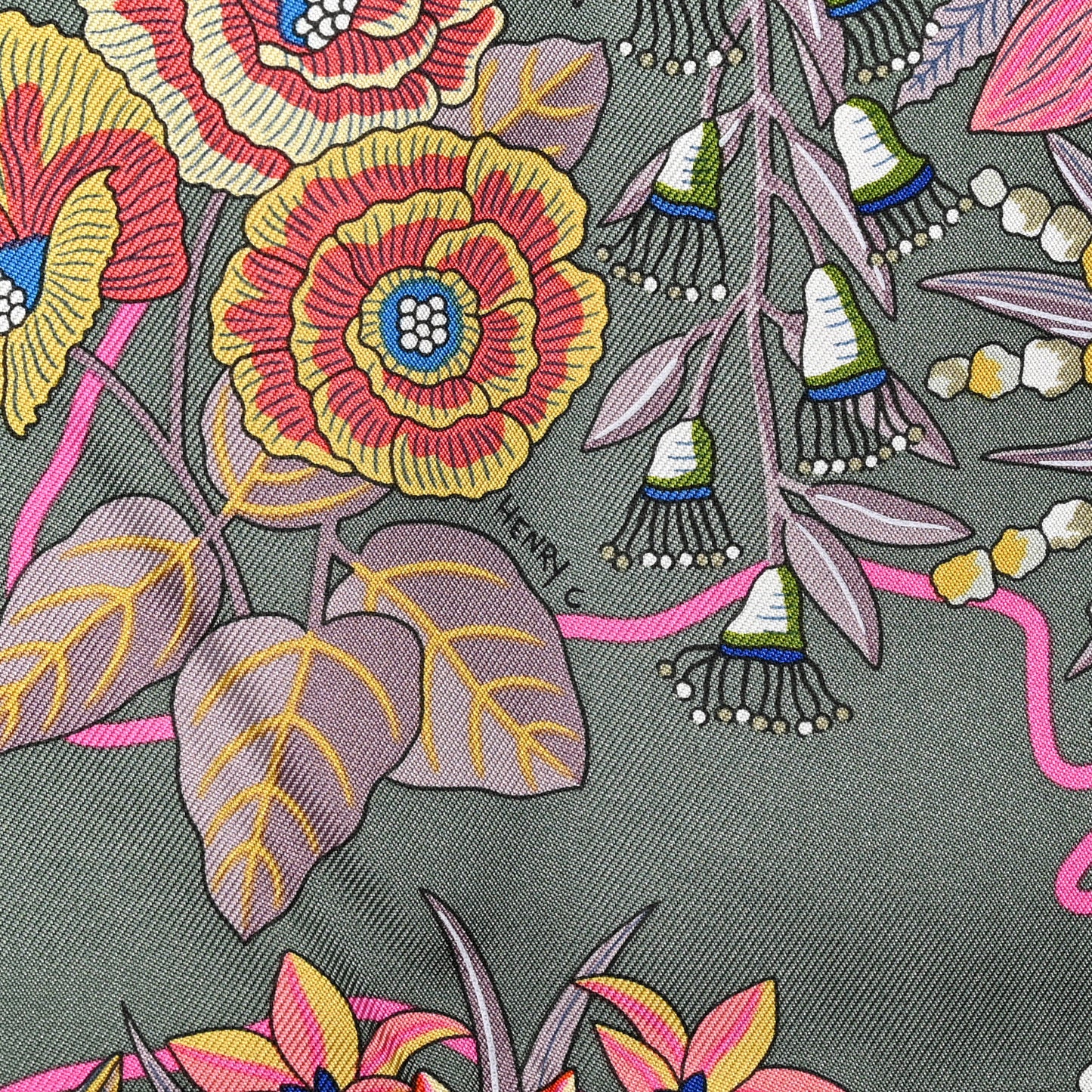 Silk Planifleurs Scarf 90 Vert Amande Rose Bleu