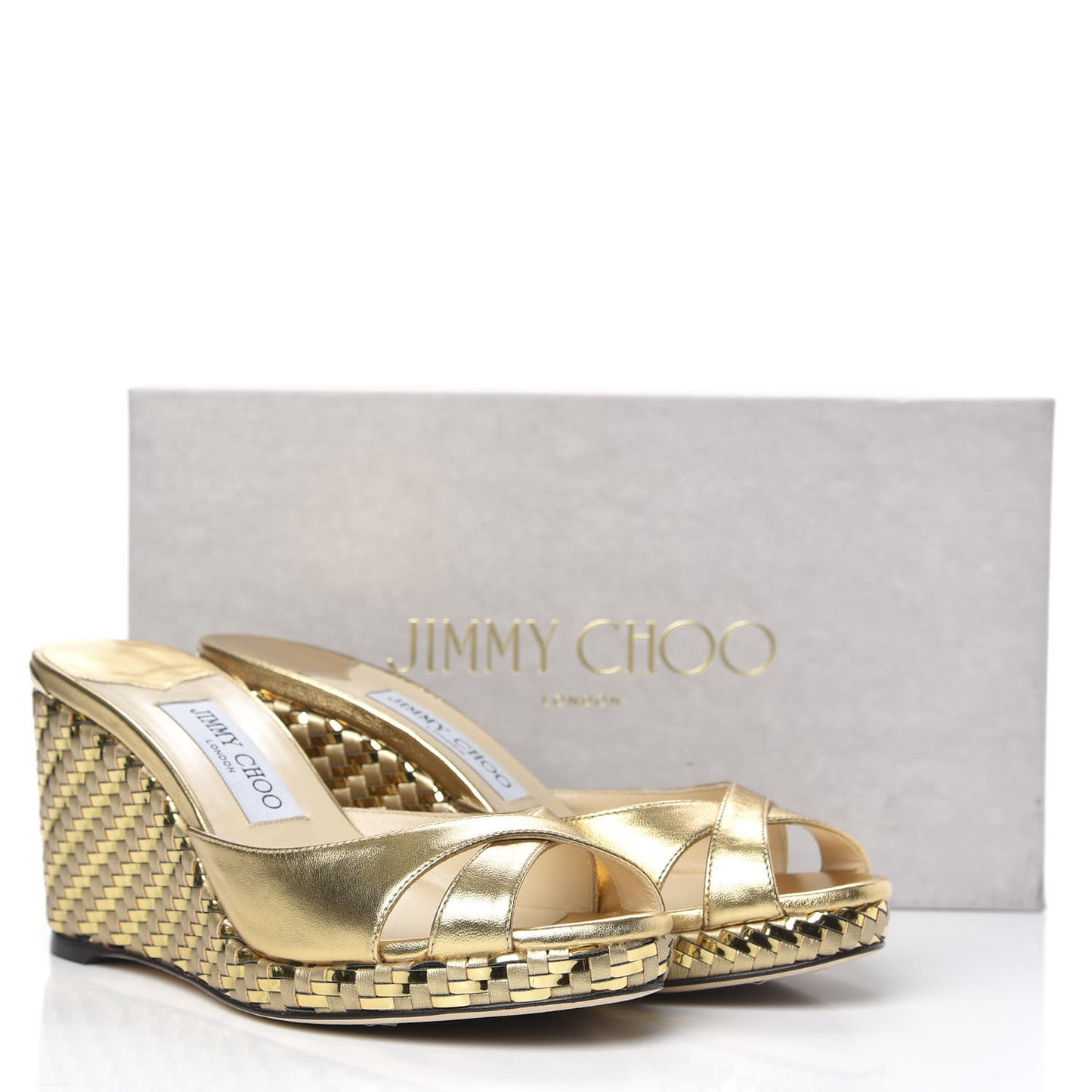 Metallic Nappa Woven Almer 80 Wedge Sandals 38 Gold