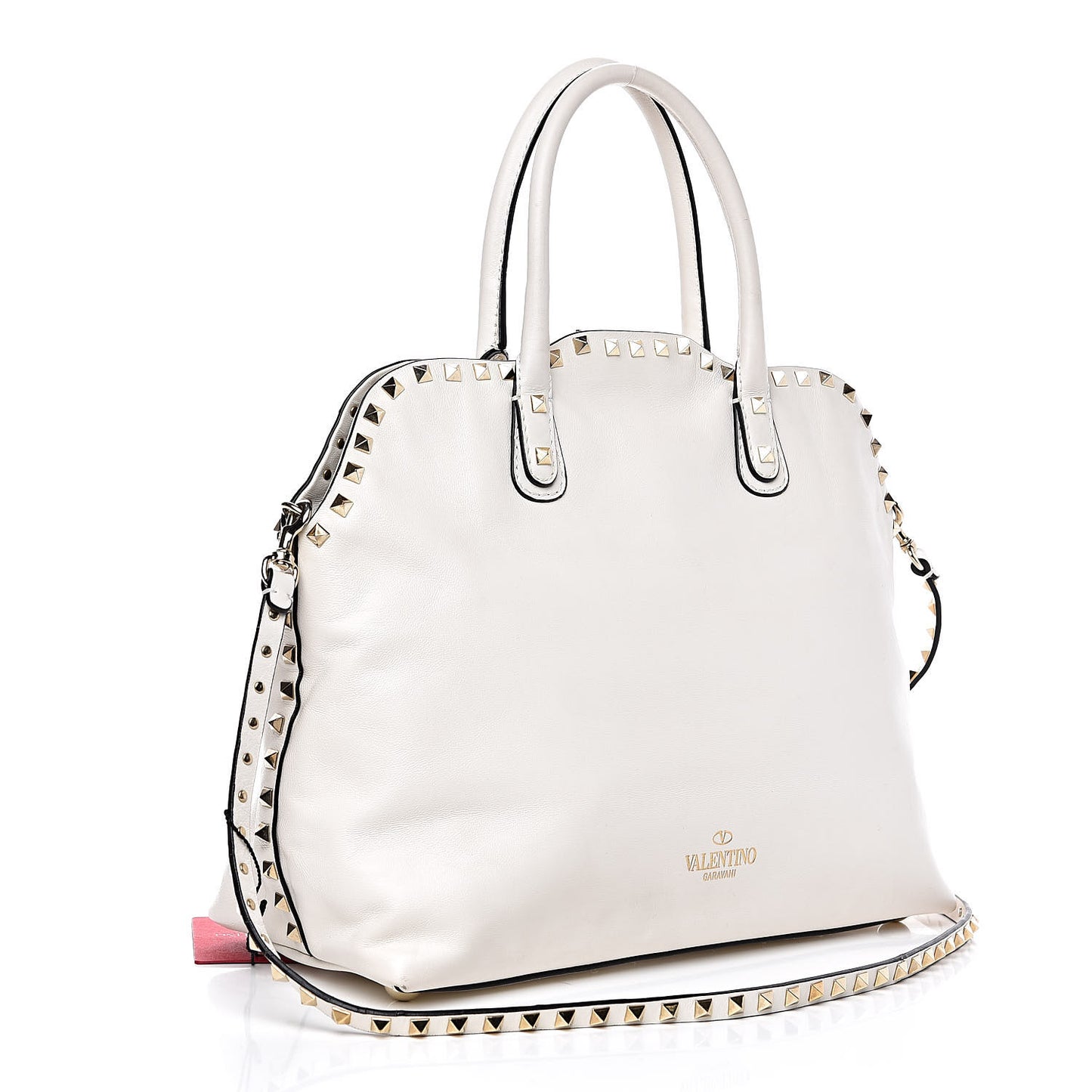 Vitello Rockstud Dome Satchel White