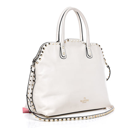 Valentino Garavani Vitello Rockstud Dome Satchel White 3 of 15