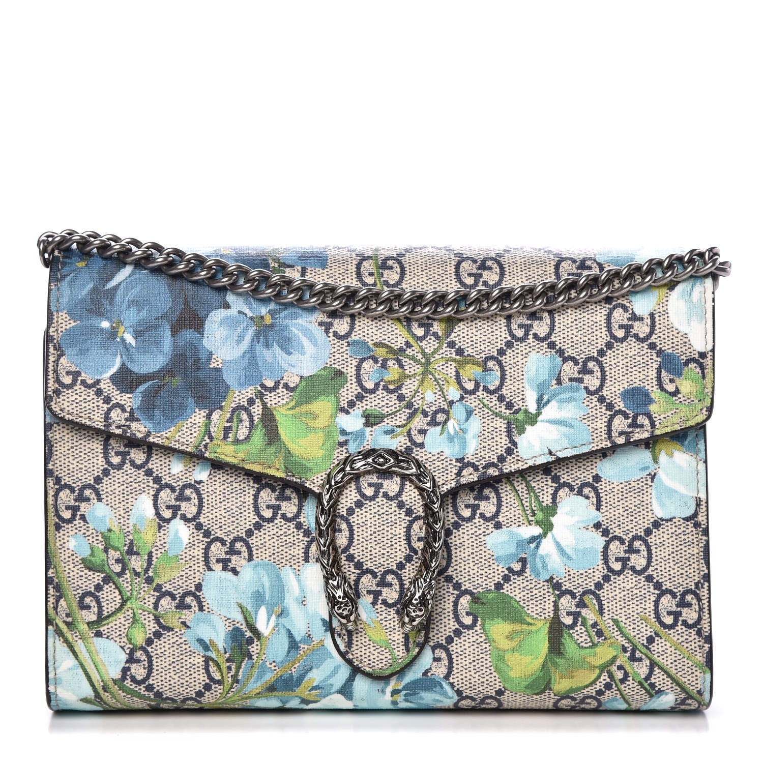 Gucci GG Supreme Monogram Blooms Mini Dionysus Chain Wallet Beige Blue Navy Vintage Blue 1 of 8