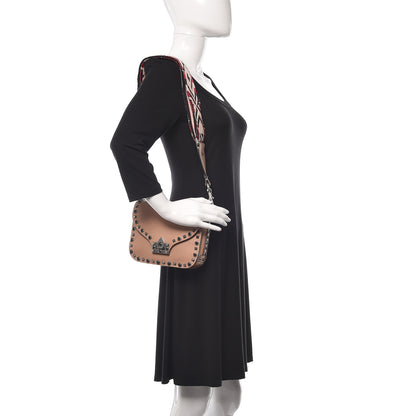 Valentino Garavani Grained Calfskin Onyx Guitar Strap Rockstud Rolling Shoulder Flap Messenger Bag Soft Noisette 2 of 9