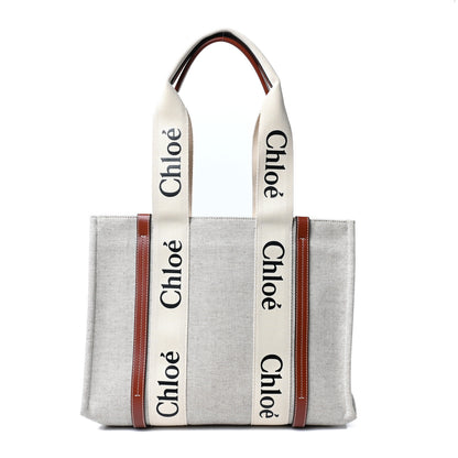 Chloe Cotton Calfskin Medium Woody Ribbon Tote White Brown 1 of 8