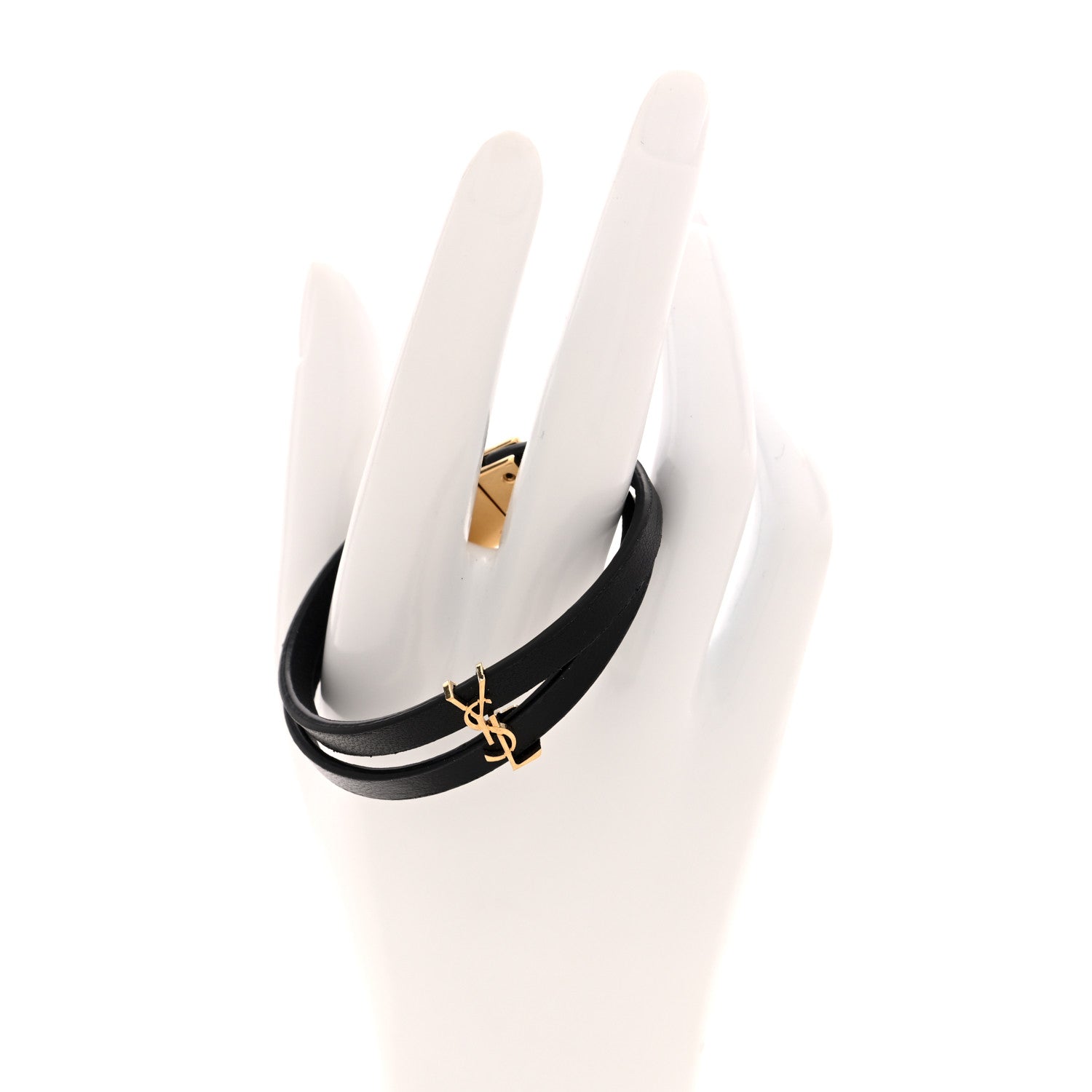 Saint Laurent Calfskin Opyum Double Wrap Bracelet S Black 2 of 4