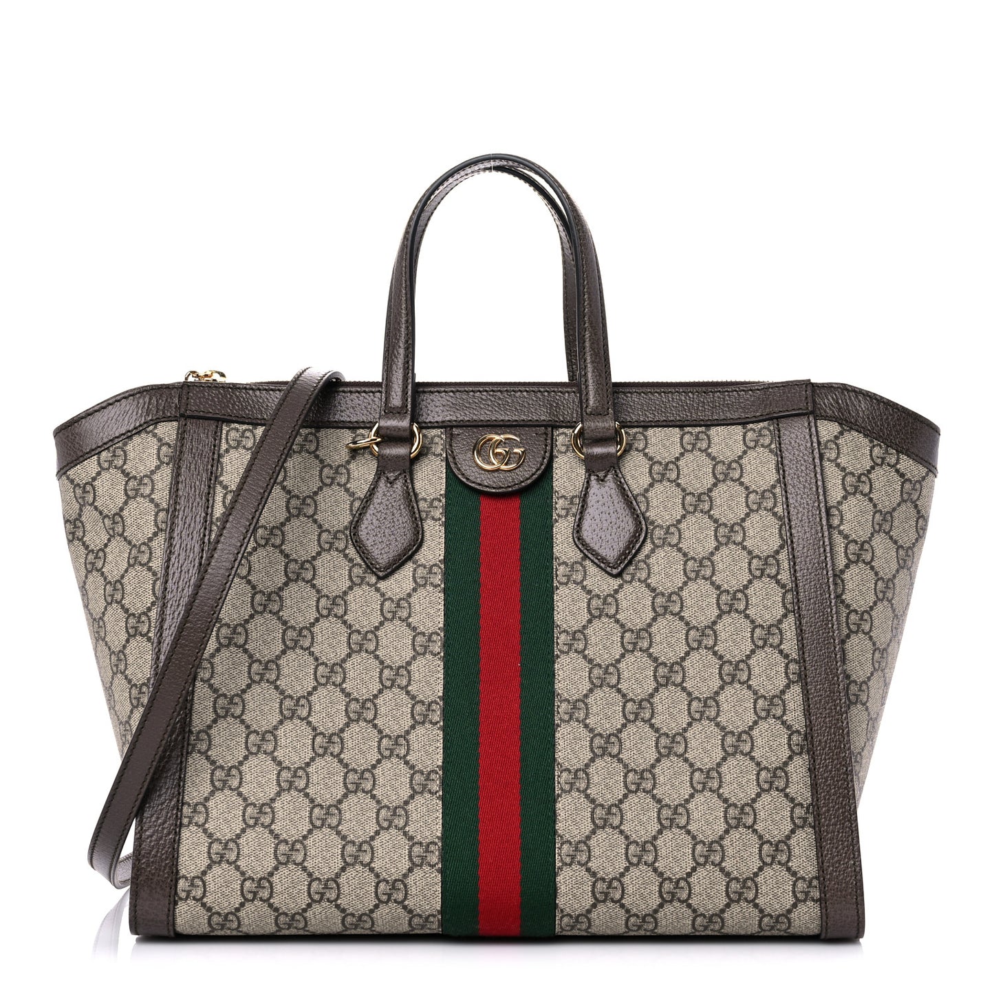 GG Supreme Monogram Web Medium Ophidia Tote Bag Brown