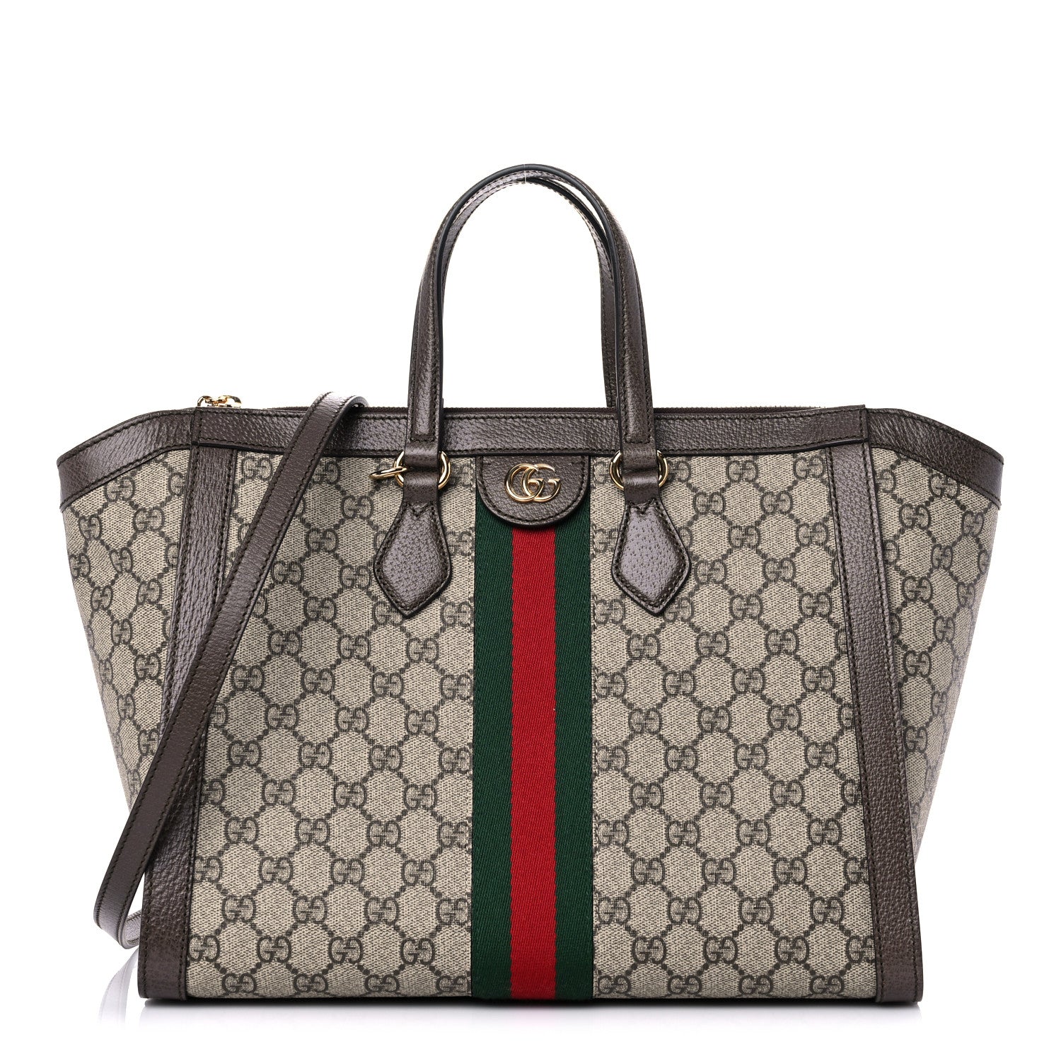 Gucci GG Supreme Monogram Web Medium Ophidia Tote Bag Brown 1 of 12