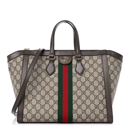 Gucci GG Supreme Monogram Web Medium Ophidia Tote Bag Brown 1 of 12