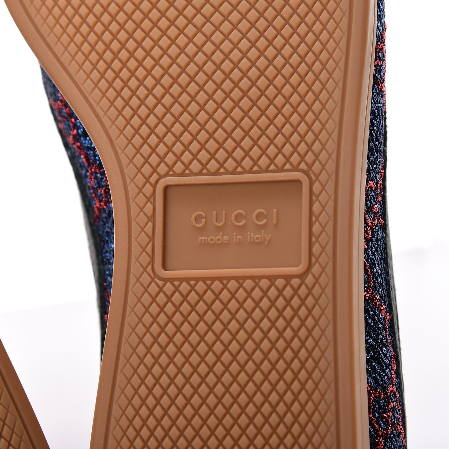 Lurex Calfskin Web GG Monogram Womens Falacer Sneakers 38.5 Iridescent Blue Iridescent Red Silver