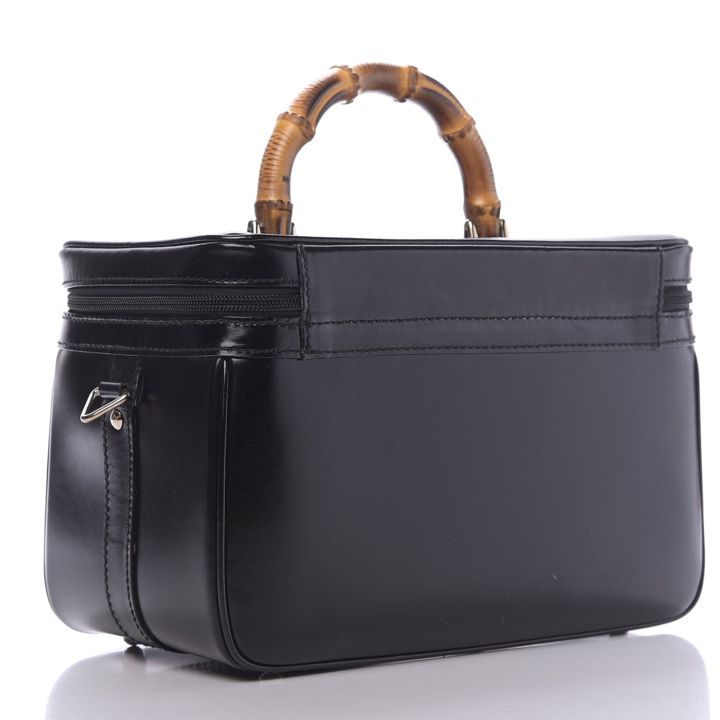 Patent Calfskin Bamboo Cosmetic Case Black
