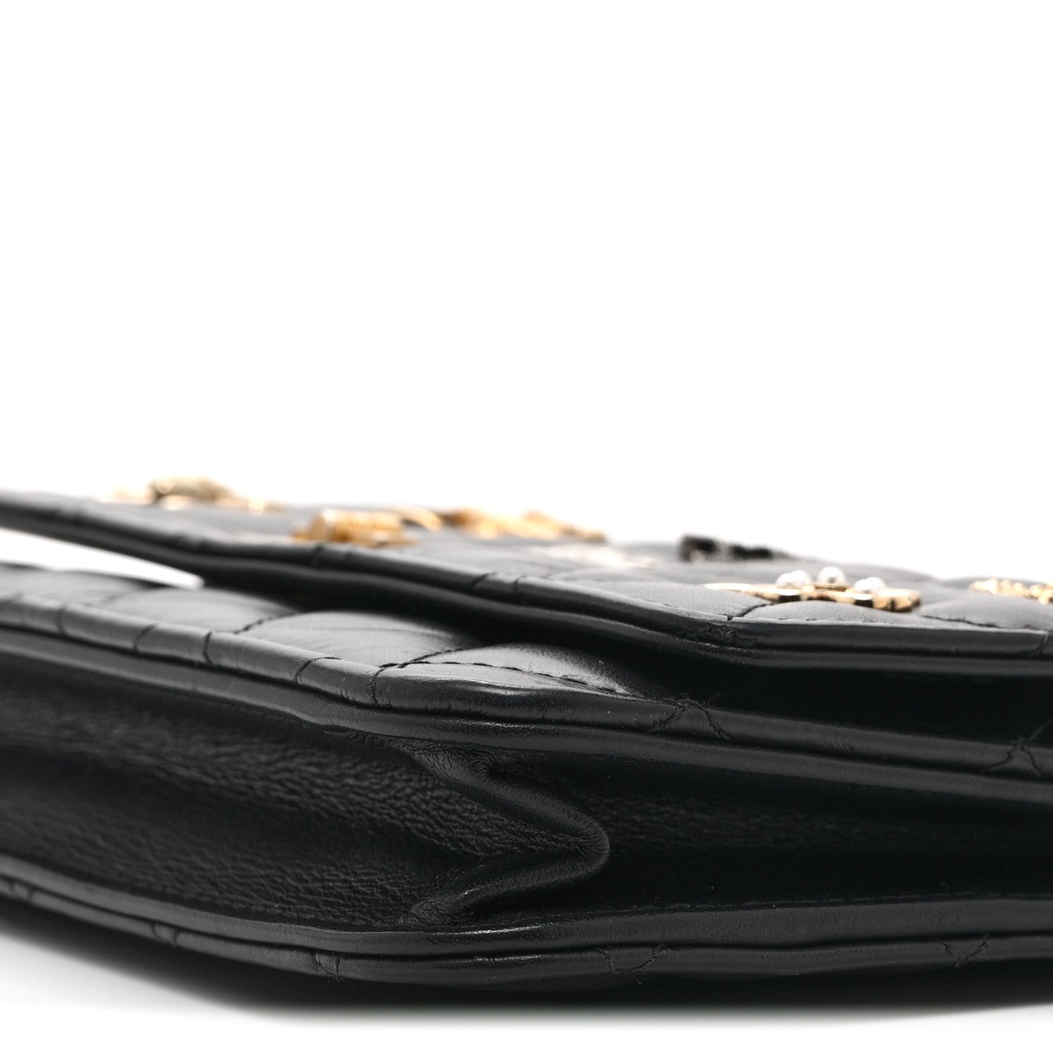 Chanel Aged Calfskin Quilted Lucky Charms 2.55 Reissue Wallet On Chain WOC Black 10 of 11