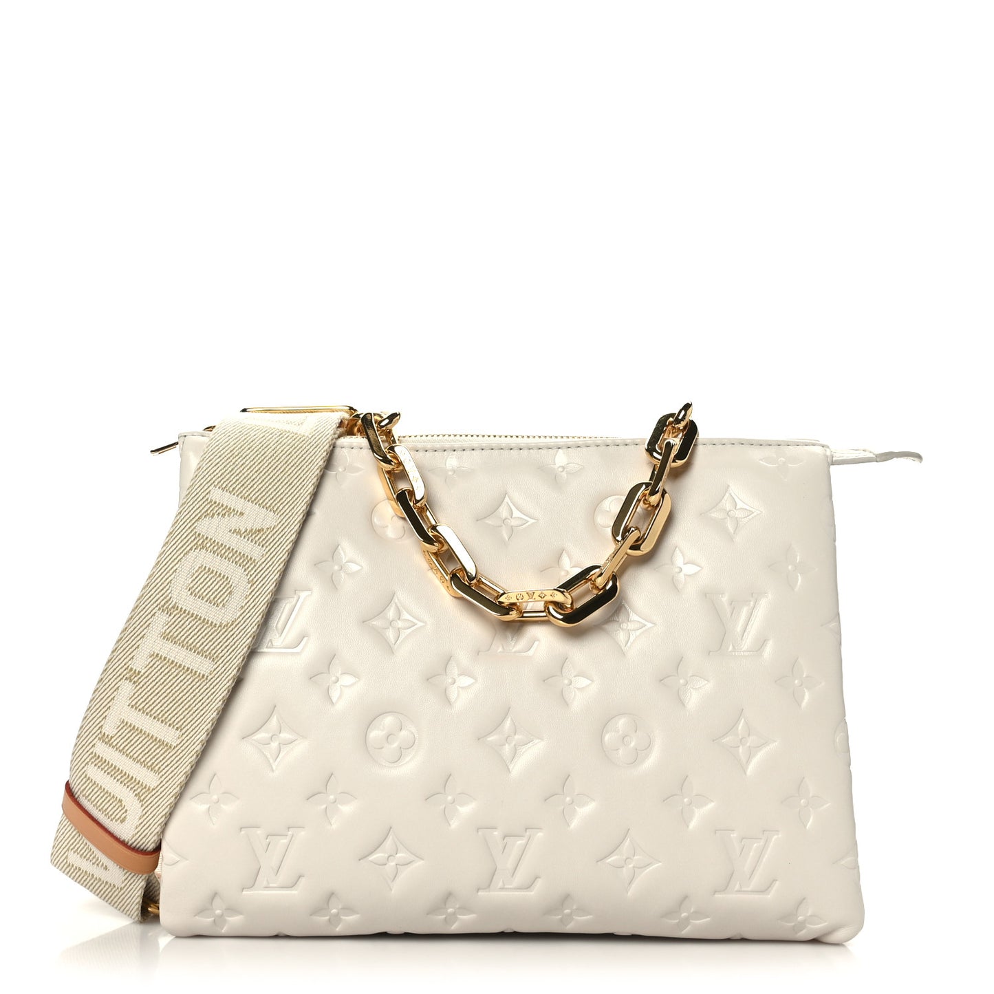 Lambskin Embossed Monogram Coussin PM Beige Cream
