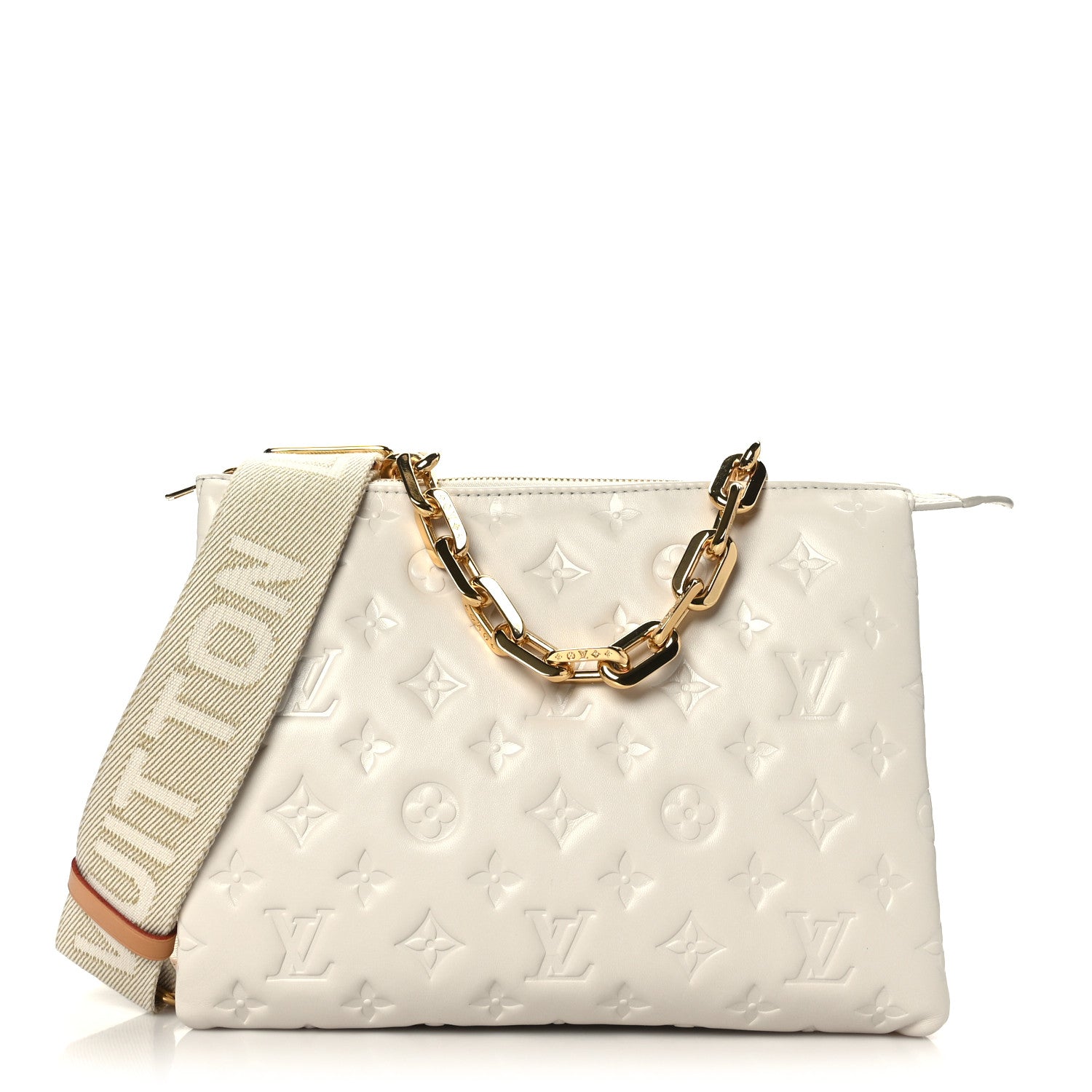 Louis Vuitton Lambskin Embossed Monogram Coussin PM Beige Cream 1 of 9
